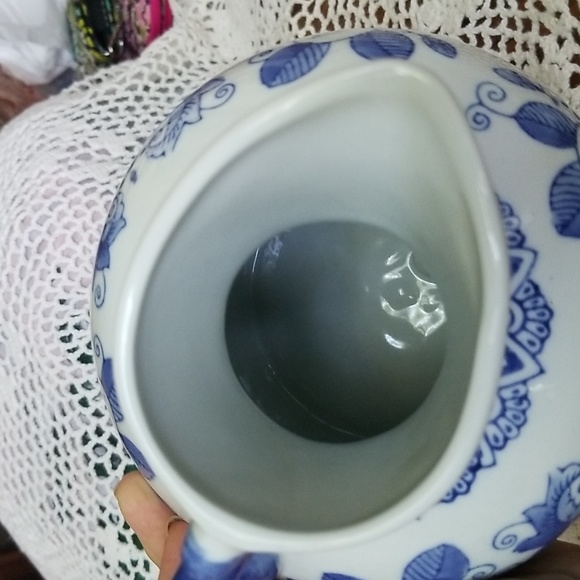 Vintage Porcelain Cobalt Blue/White Chinese Floral Pitcher - Picture 2 of 4